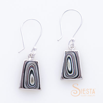 Sterling Silver Fordite Earrings on Hook