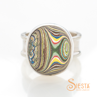 Vintage Fordite Ring in Sterling Silver