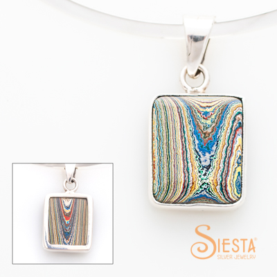 Vintage Fordite Pendant in Sterling Silver