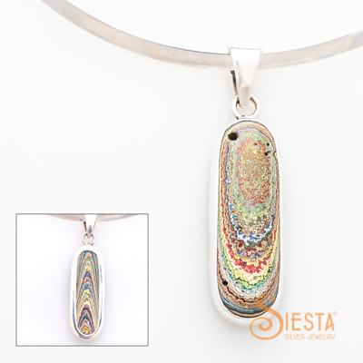 Vintage Fordite Pendant in Sterling Silver