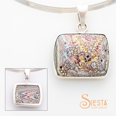 Vintage Fordite Pendant in Sterling Silver