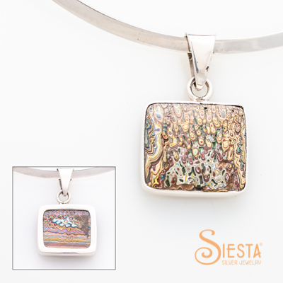 Vintage Fordite Pendant in Sterling Silver