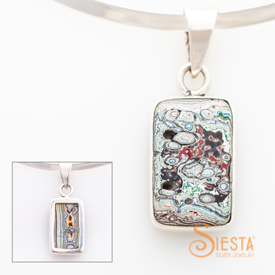 Vintage Fordite Pendant in Sterling Silver