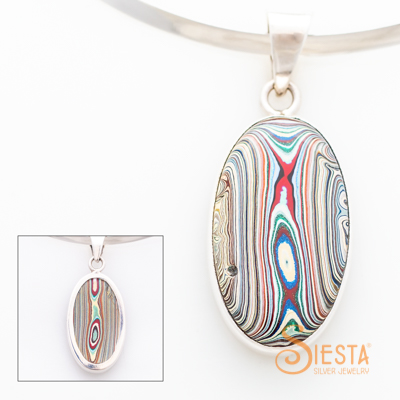 Vintage Fordite Pendant in Sterling Silver