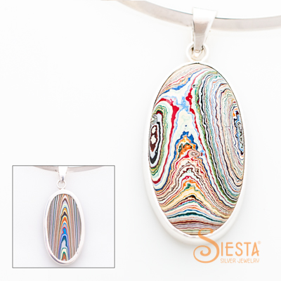 Vintage Fordite Pendant in Sterling Silver