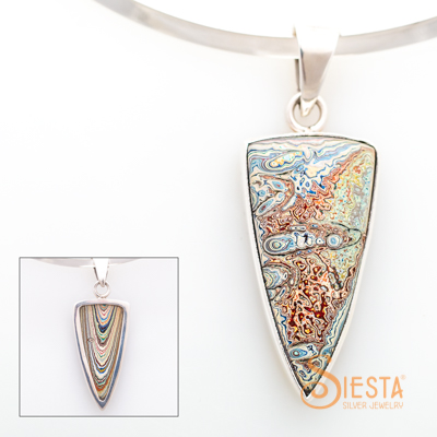 Vintage Fordite Pendant in Sterling Silver