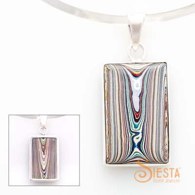 Vintage Fordite Pendant in Sterling Silver