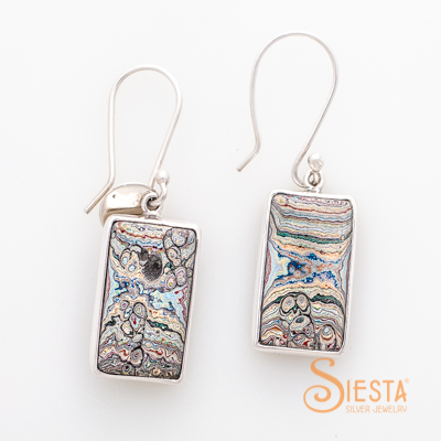 Sterling Silver Vintage Fordite Earrings on Hook