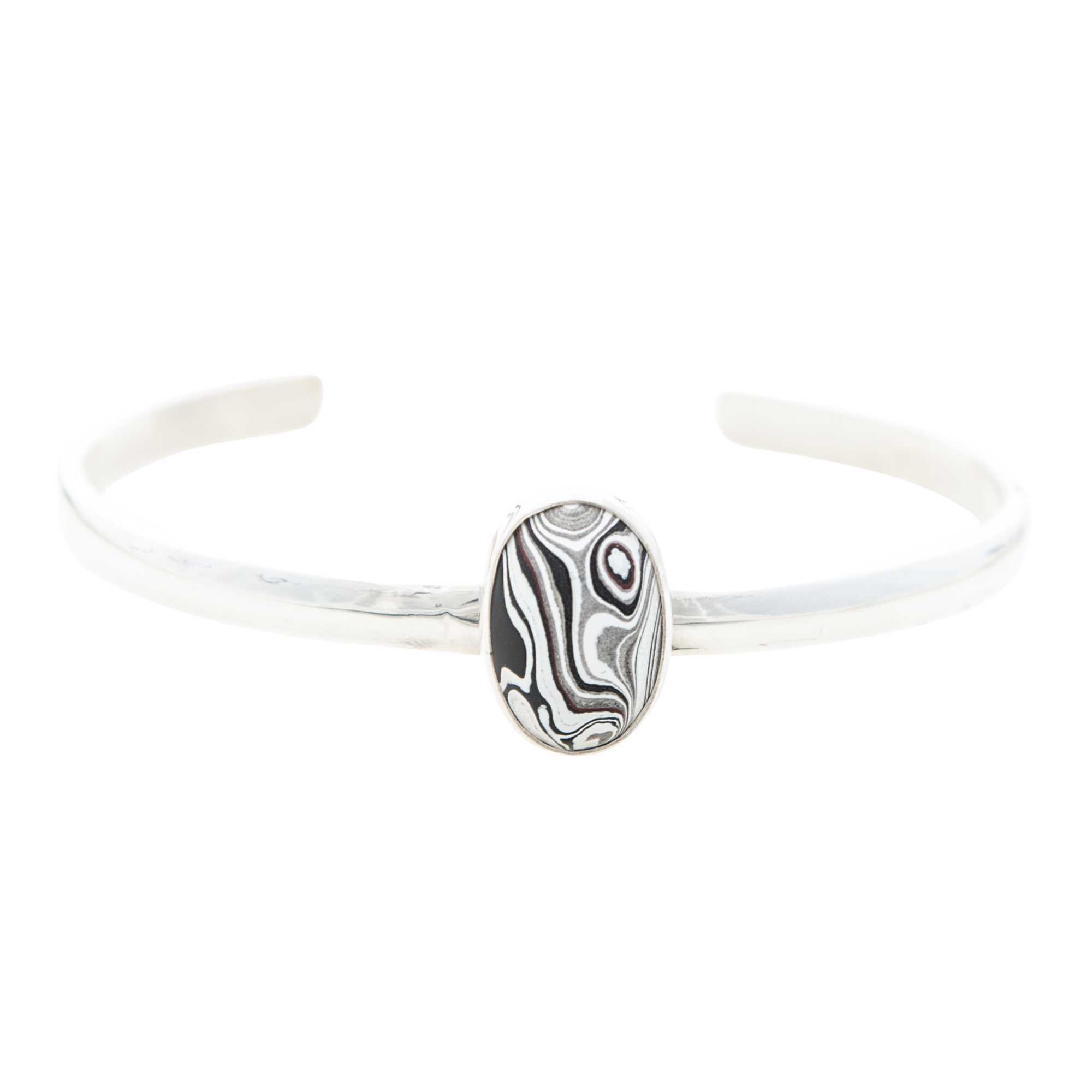 Fordite Pin Stripe Bangle in Sterling Silver