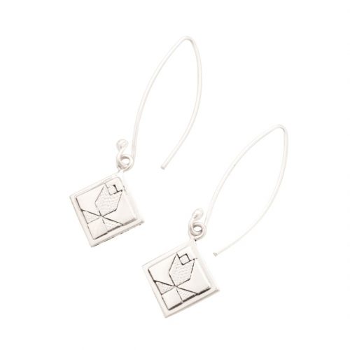 Tulip Quilt Jewelry Long Wire Earrings in sterling silver Siesta Silver Jewelry