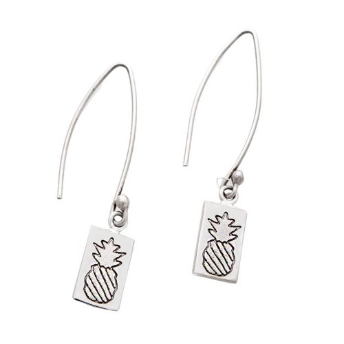 Crowned Pineapple Quilt Jewelry Long Wire Earrings in Sterling Silver Siesta Silver Jewelry
