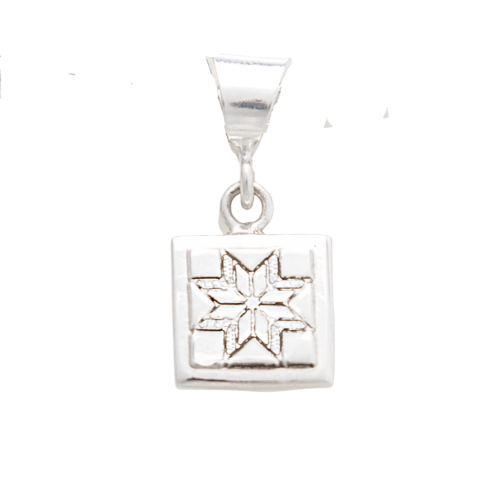 Lemoyne Star Version 1 Quilt Jewelry Charm in Sterling Silver