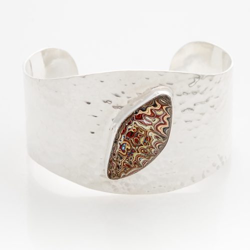Siesta Silver Jewelry Luxury Bangle with Fordite Corvette Paint in Hammered Sterling Silver
